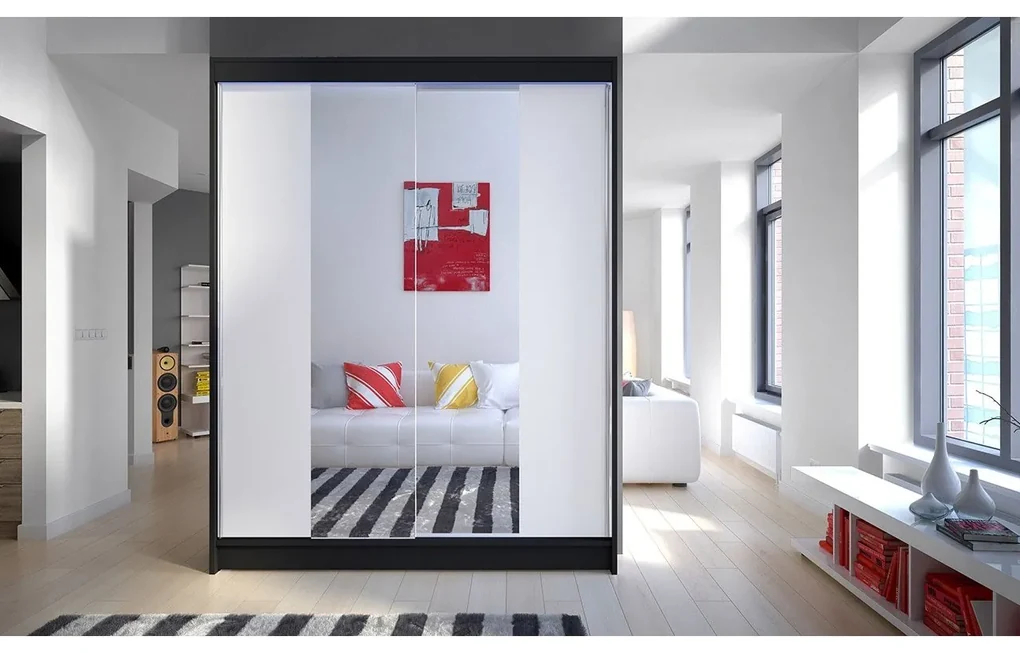 Skriňa s posuvnými dverami Belgia II, Farby: kašmír /kašmír + zrkadlo, Osvetlenie: osvetlenie LED RGB - farebné