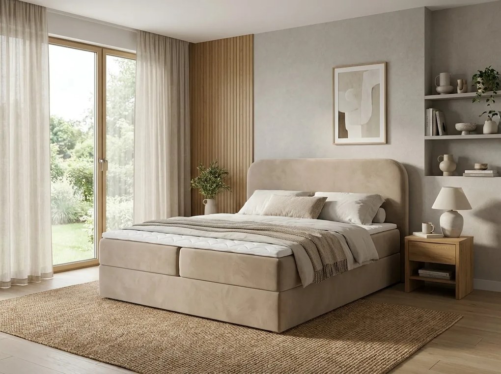 Čalúnená posteľ boxspring FORENA 160x200 cm béžová Matrac: Bonell pružinová matrac