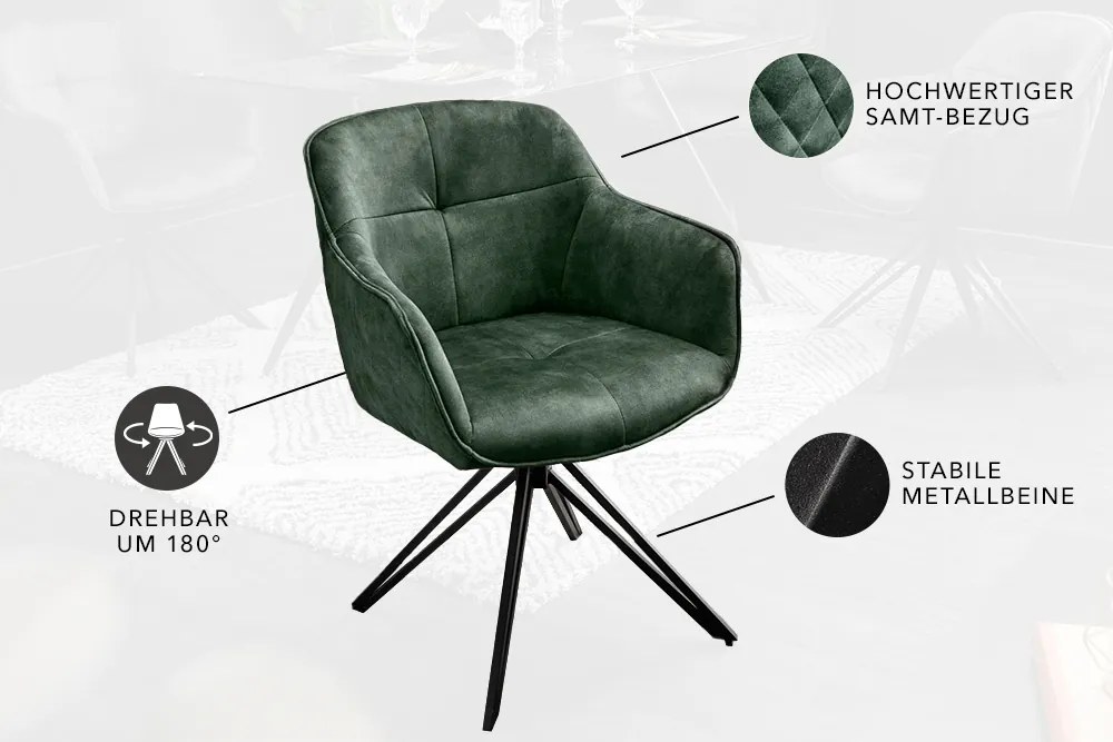 Stolička Euphoria tmavozelená zamatová otočná
