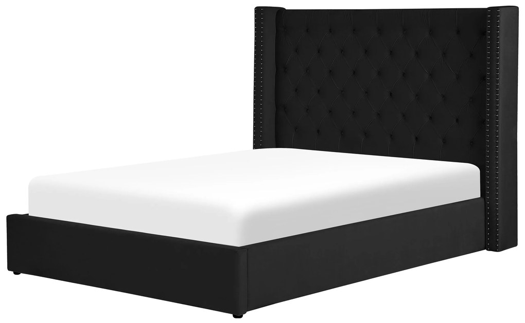 Zamatová posteľ s úložným priestorom 160 x 200 cm čierna LUBBON Beliani