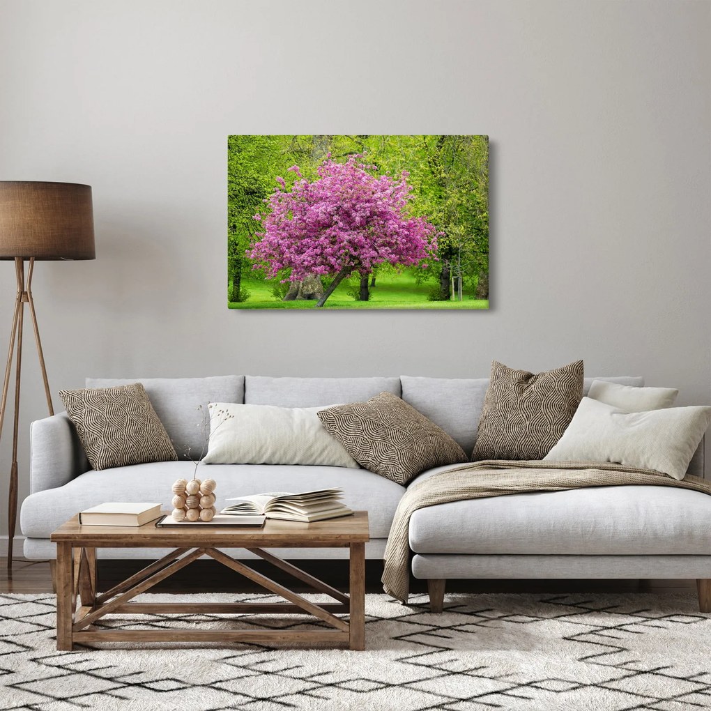 Obraz rozkvitnutého stromu na lúke (90x60 cm)