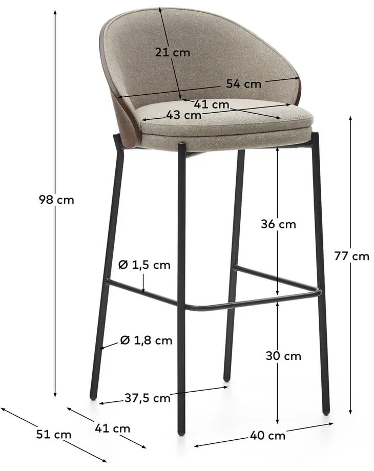 Hnedá/béžová barová stolička (výška sedadla 77 cm) Eamy – Kave Home