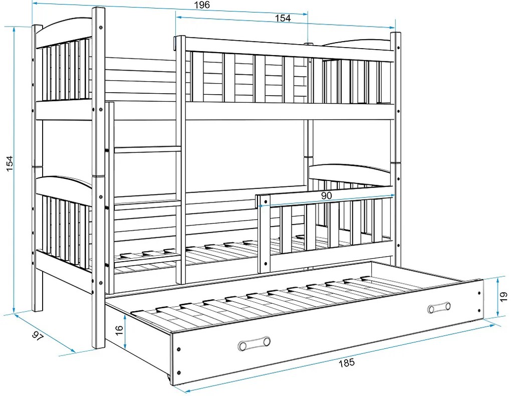 Interbeds Poschodová posteľ Kubus prírodná rozkladacia s matracom 190cm x 90cm - biela