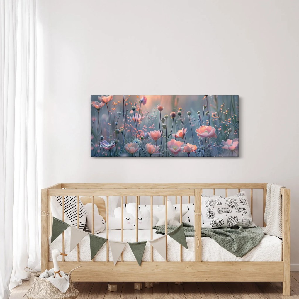 Obraz - Kvety v pastelových farbách (120x50 cm)