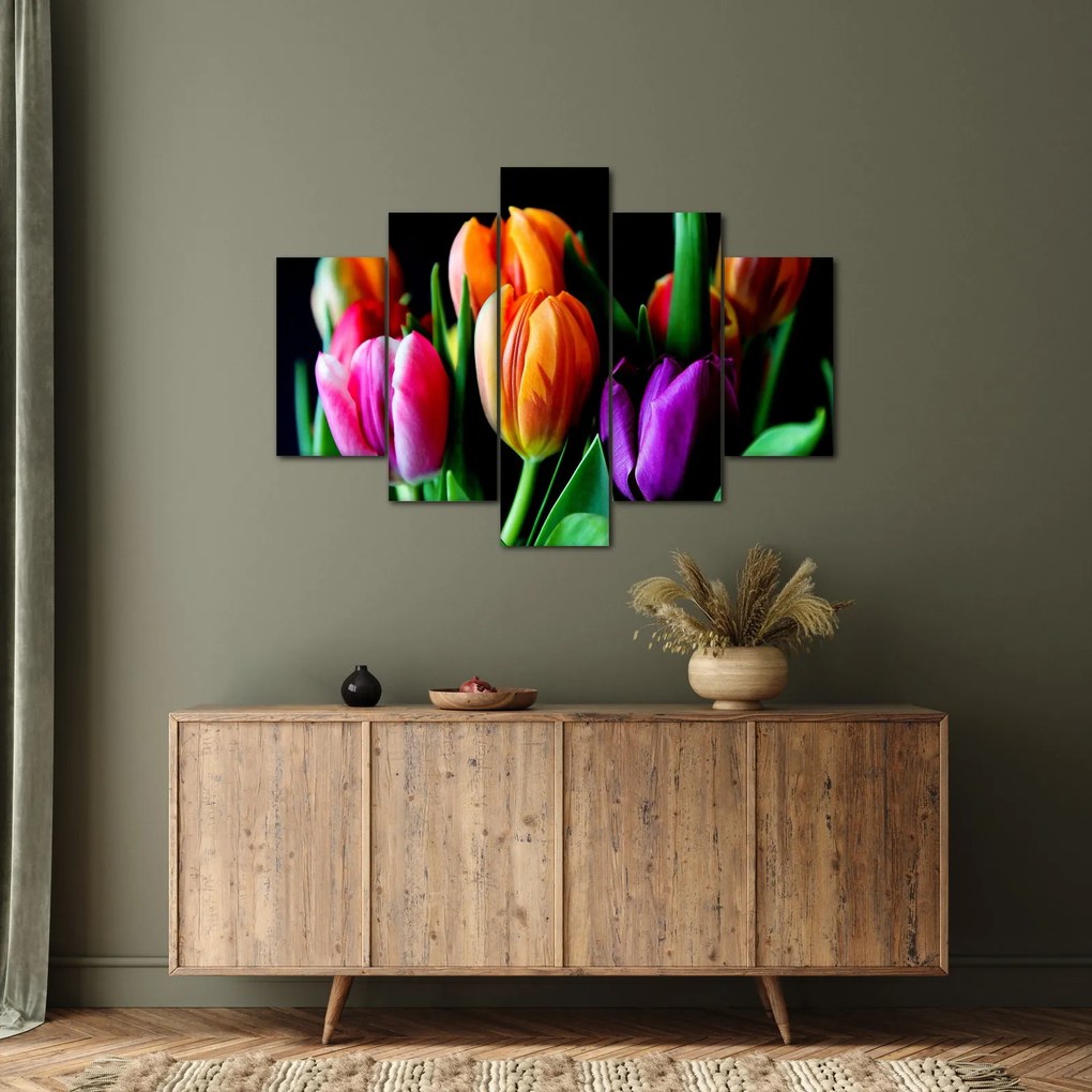 Obraz tulipánov na čiernom pozadí (150x105 cm)