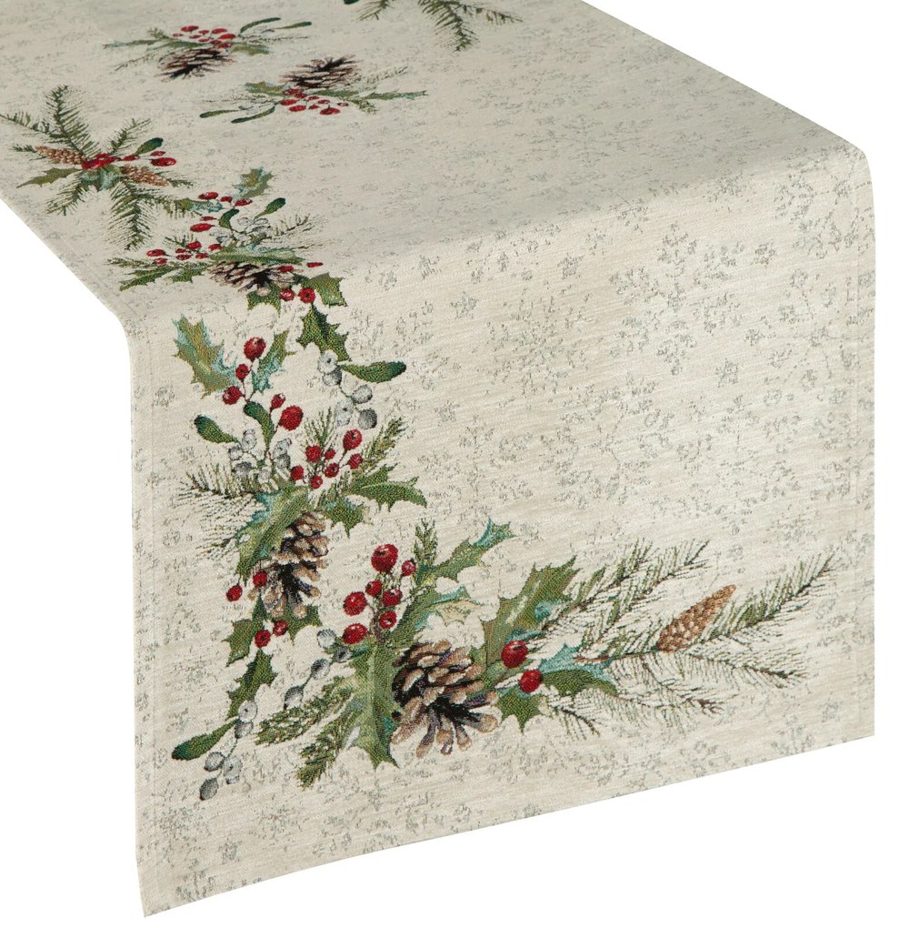 VIANOČNÝ GOBELÍNOVÝ BEHÚŇ NA STÔL PINE 45X140 CM VZOROVANÁ