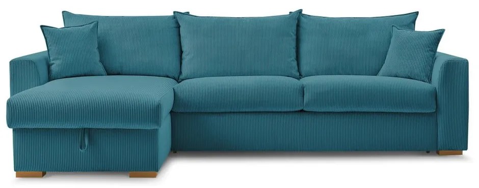 Modrá menčestrová rozkladacia rohová pohovka (variabilná) Augustin – Bobochic Paris