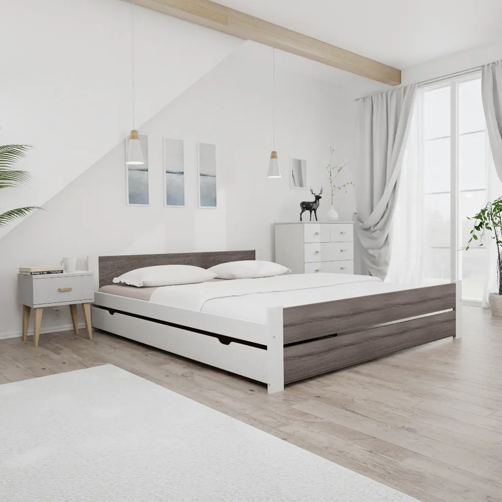 Posteľ IKAROS DOUBLE 180 x 200 cm, biela/dub lanýž Rošt: S latkovým roštom, Matrac: Matrac Deluxe 10 cm