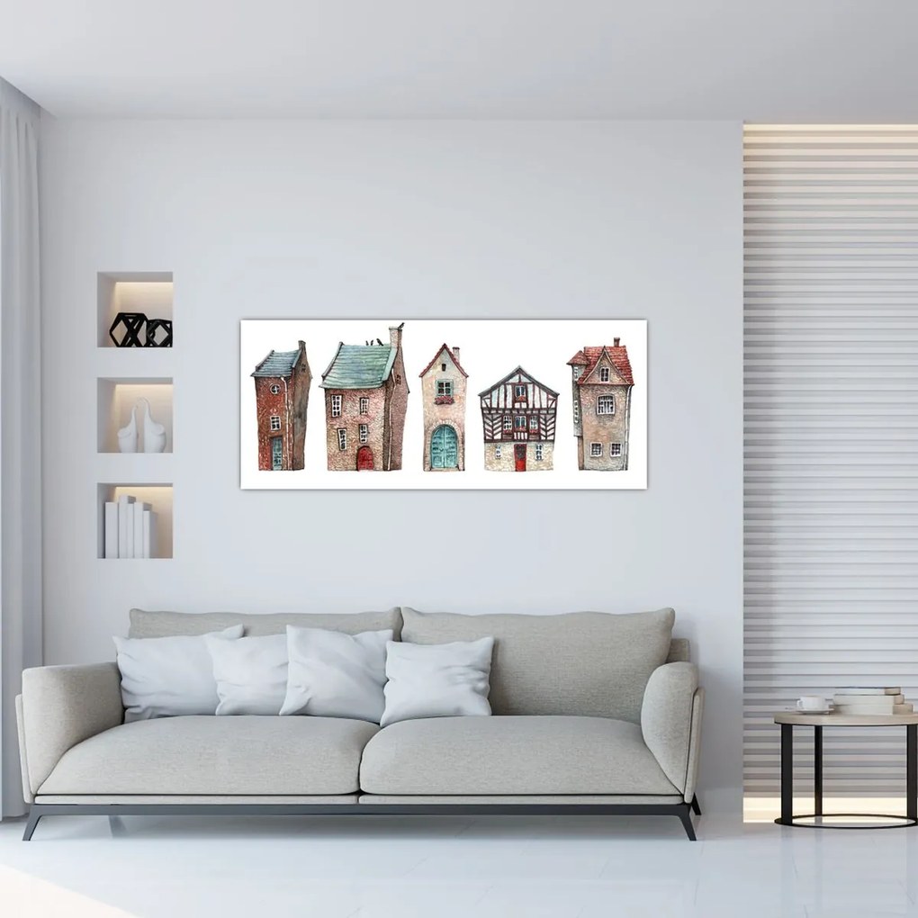 Obraz - Akvarelové domčeky (120x50 cm)