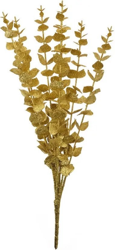 Vianočná zlatá umelá trblietavá vetvička eucalyptus - 9*8*46 cm