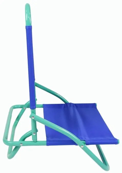 Plážové skladacie kreslo s modrým PVC poťahom a zeleným oceľovým rámom D104138