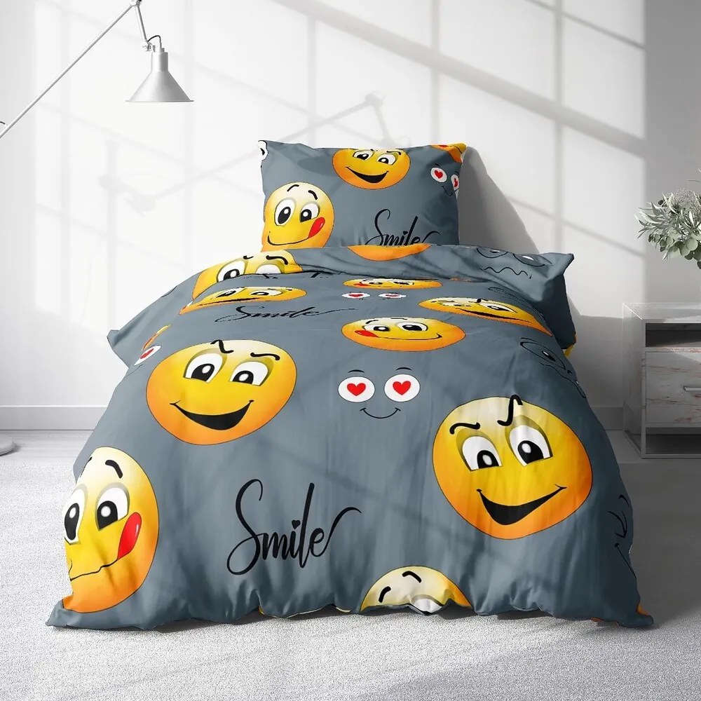 Bavlnené obliečky Homa GREY SMILEY 2-dielna sada 140x200 cm