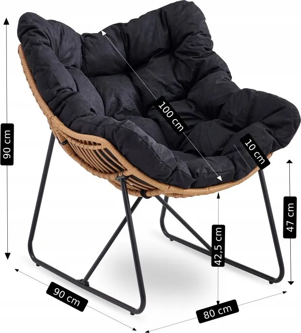 Záhradná relaxačná stolička na terasu, do záhrady, do obývačky, čierna, FIN