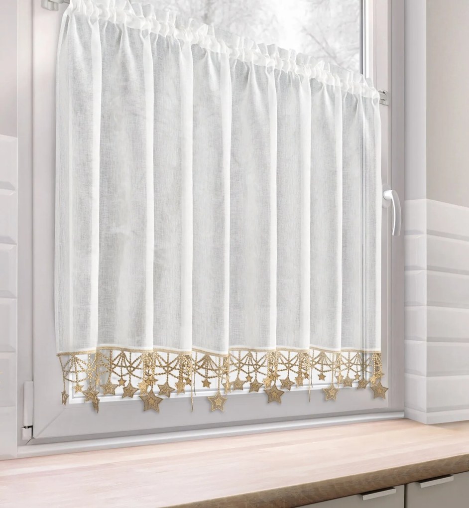 KRÁTKA VIANOČNÁ ZÁCLONA NA PÁSKE XMAS 90X150 CM HVIEZDY