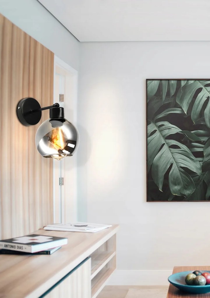 BERGE Sklenená LED nástenná lampa 1xE27 - dymová guľa