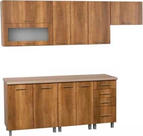 Kuchyňská linka MDF 240cm - typ II, Korpus: Béž pieskový / Dvierka: Crosline ciemny