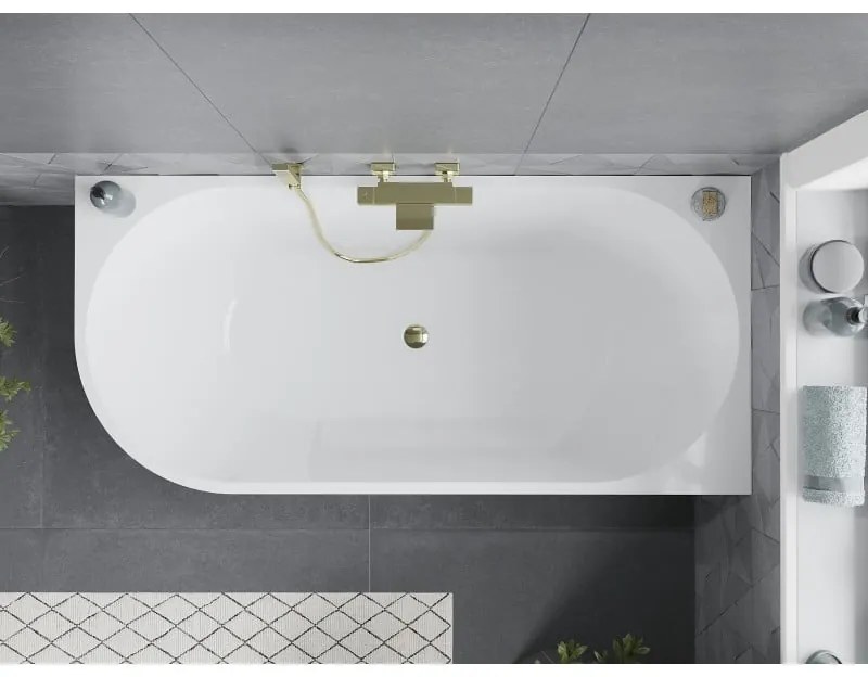 Mexen Mia, voľne stojaca rohová vaňa pravá 160 x 80 cm, biela, zlatý lesklý prepad, 52691608000P-50