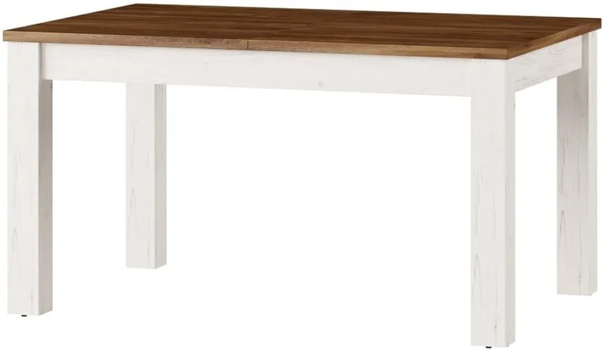 Biely rozkladací jedálenský stôl Szynaka Meble Country, 140/214 × 90 cm