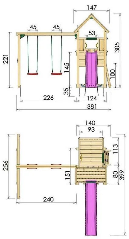 Ihrisko Jungle Cubby so šmykľavkou a modulom 2-Swing Frame 2.0