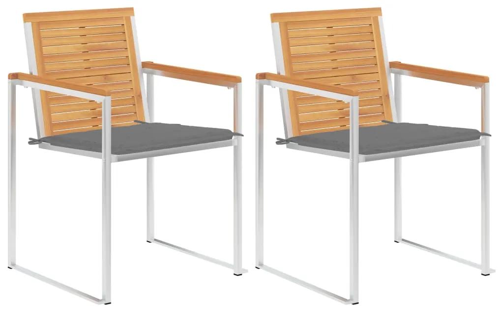 Záhradné stoličky s podložkami 2 ks masívne teakové drevo a oceľ