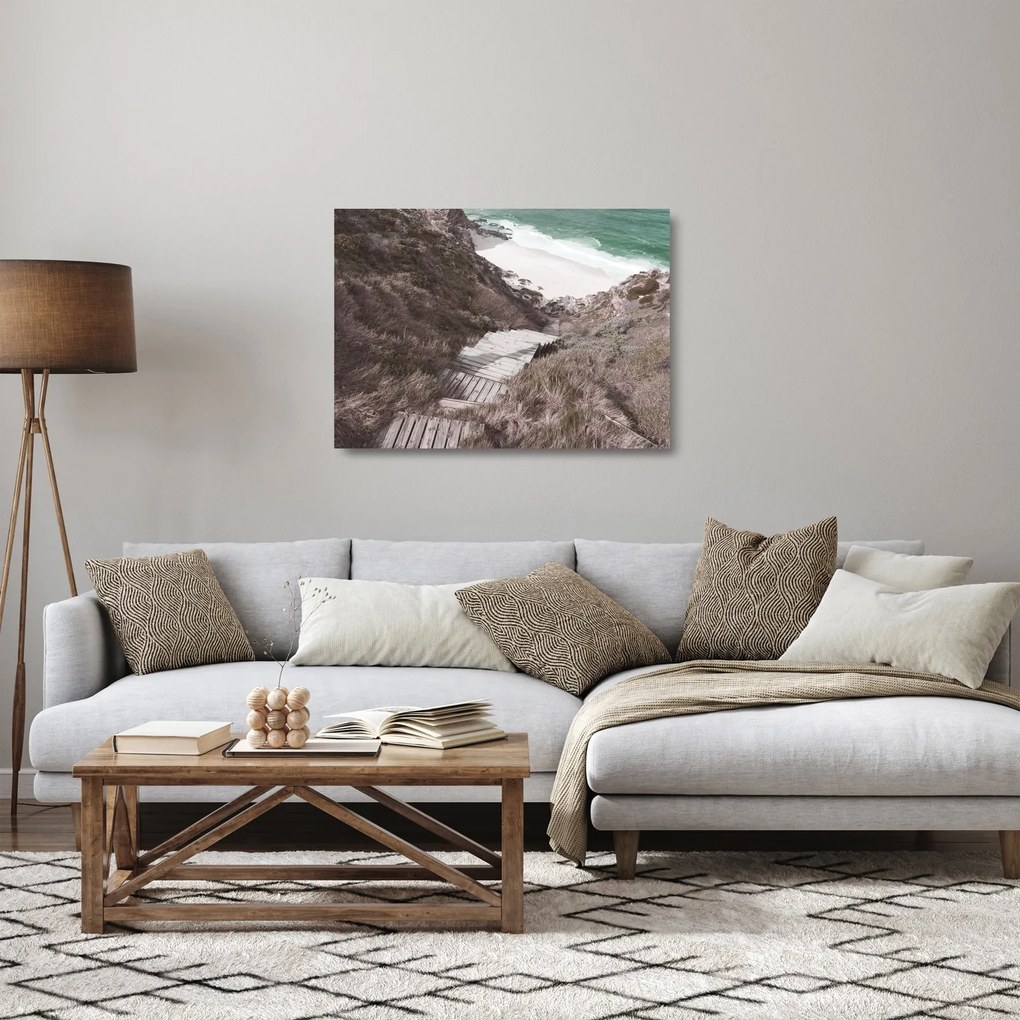 Sklenený obraz - Cesta k smaragdovému moru (70x50 cm)