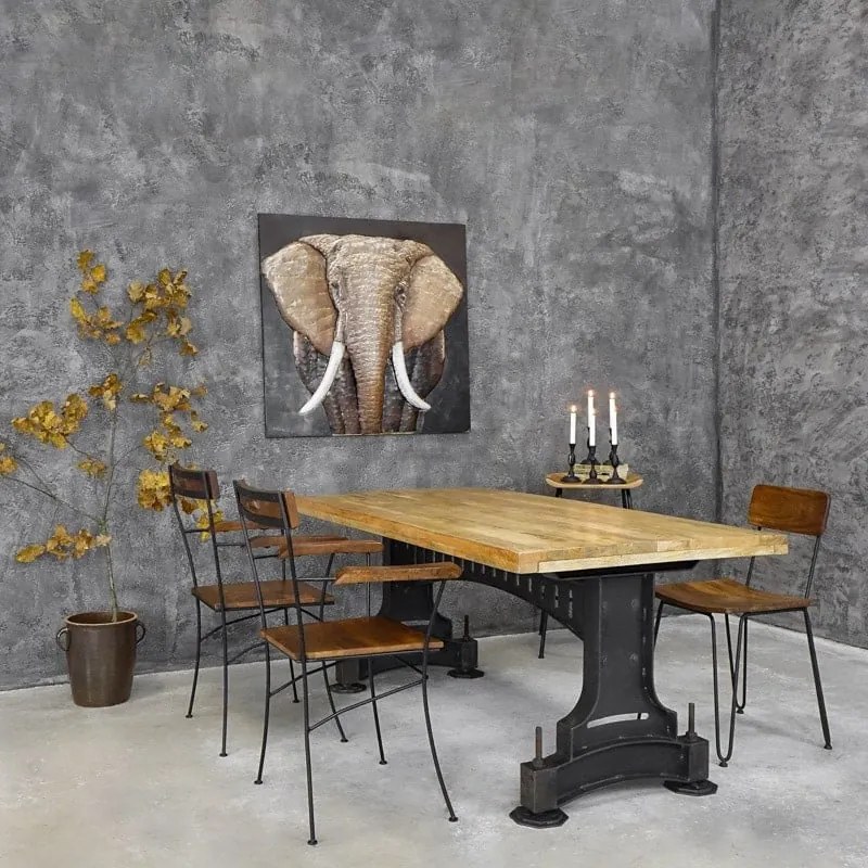 Liatinový industriálny jedálenský stôl s drevenou platňou pre 4-6 osôb 180x90x80 cm