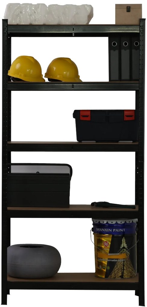 Kovový regál BestBerg BBMS-30B / 120 x 180 x 45 cm / 5 políc / čierna / hnedá