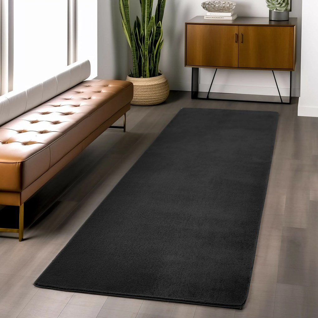Ayyildiz, Koberec behúň Joy 1400 black, 80x250, čierna, chodba / predsieň
