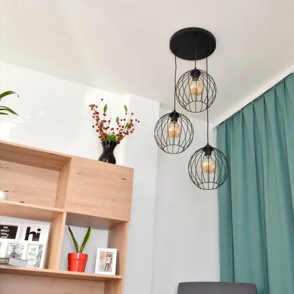 LED Luster na lanku MERCURE 3xE27/15W/230V ø 50 cm čierna
