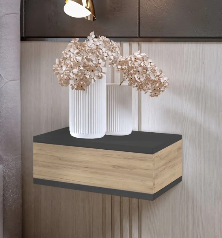 Nočný stolík LOFT - grafitový/dub craft zlatý