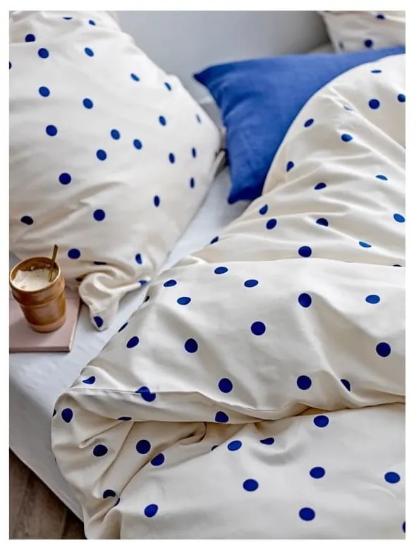 Modré/krémové obliečky na jednolôžko z bavlneného saténu 140x200 cm Solaris – Södahl