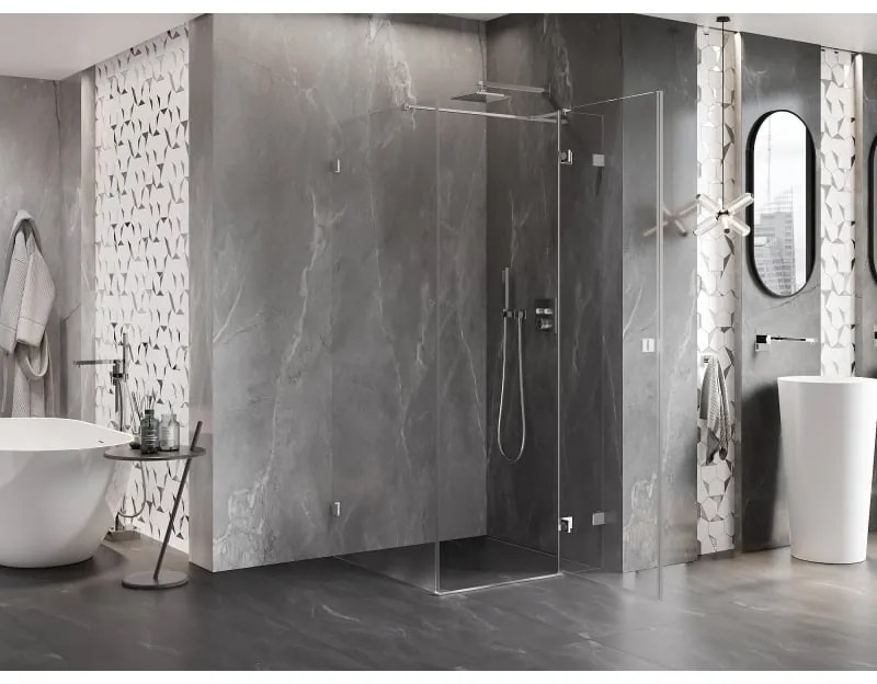 Mexen Lunar T, výklopný sprchový kút pravý 120 x 120 cm, 8mm číre sklo, chrómový profil, 834T-120-120-01-00-P