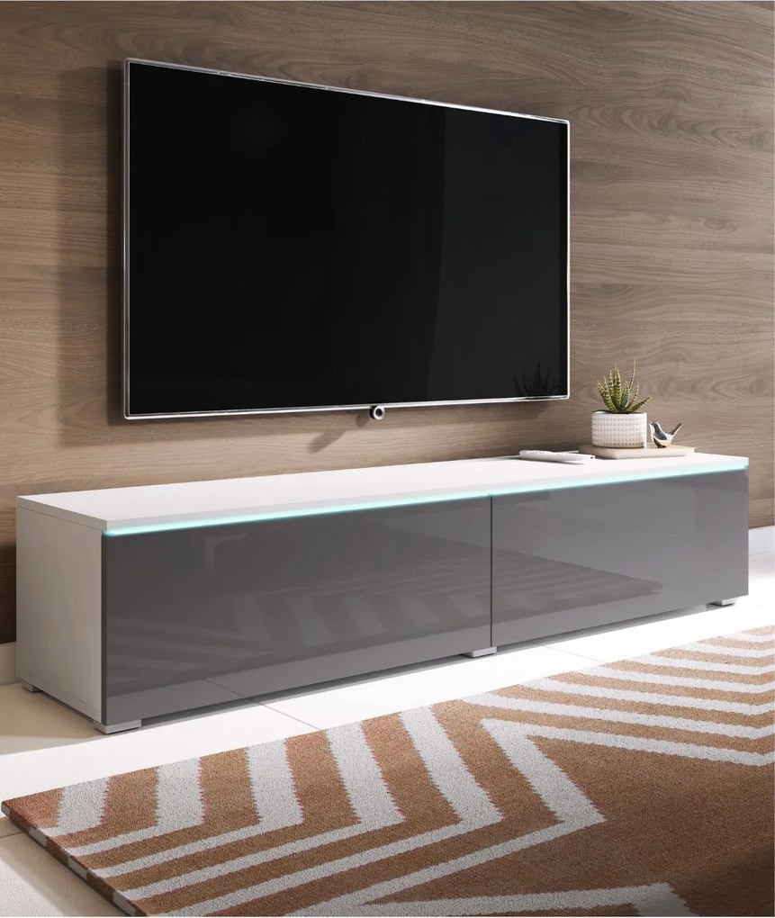 TV skrinka LED 140 cm závesná alebo stojaca biela/sivá lesklá Lowboard D