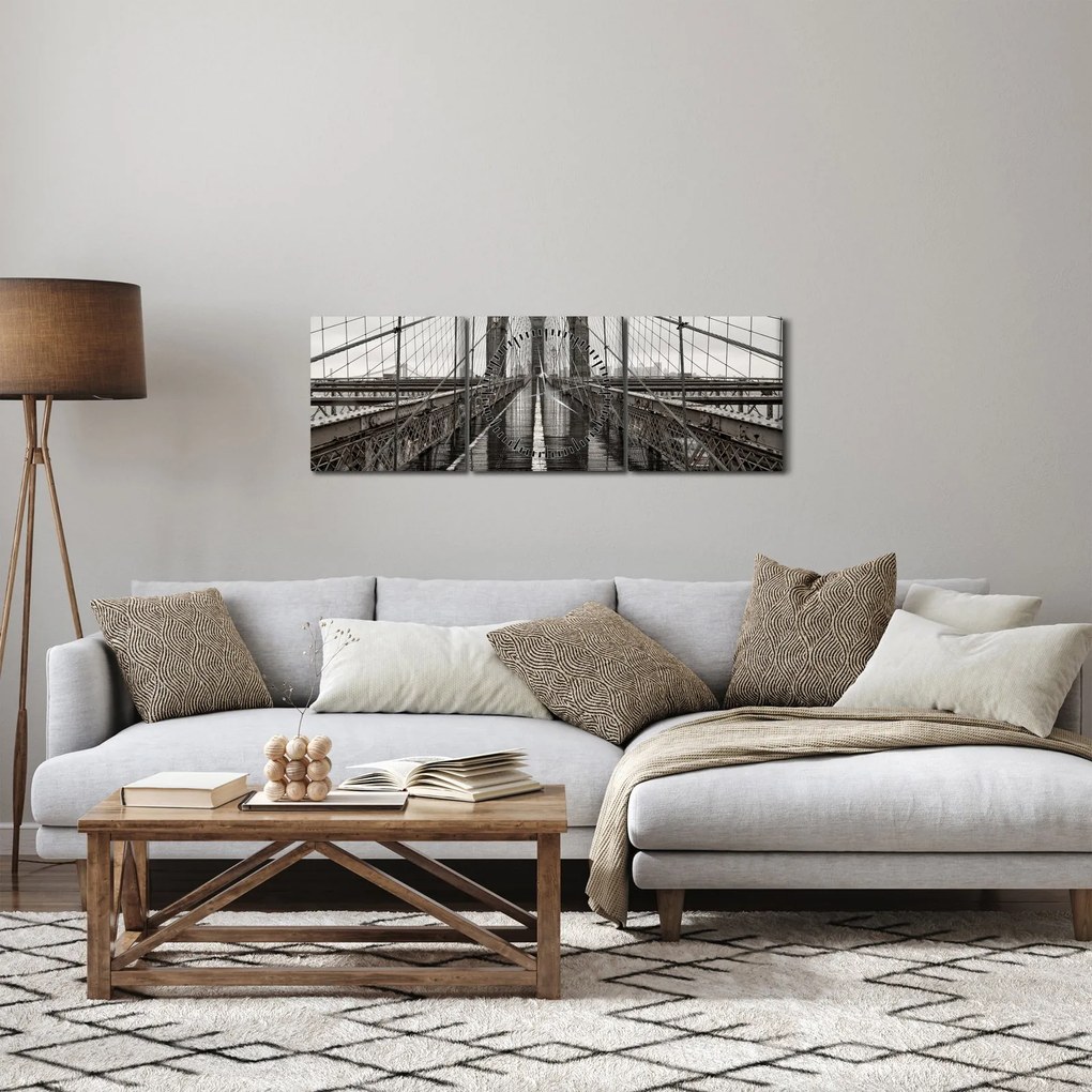 Obraz - Brooklynský most (s hodinami) (90x30 cm)