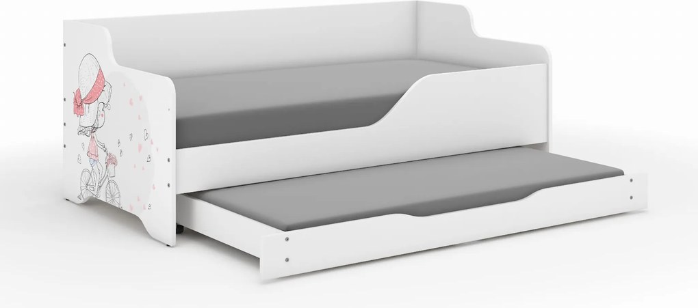 Wooden Toys Detská posteľ LILU 160x80 DIEVČATKO NA BICYKLI s funkciou spania (1)