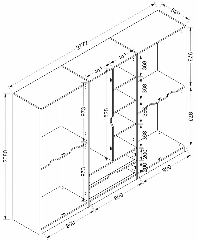 Šatníková skriňa Elina 270 cm grafit/orech
