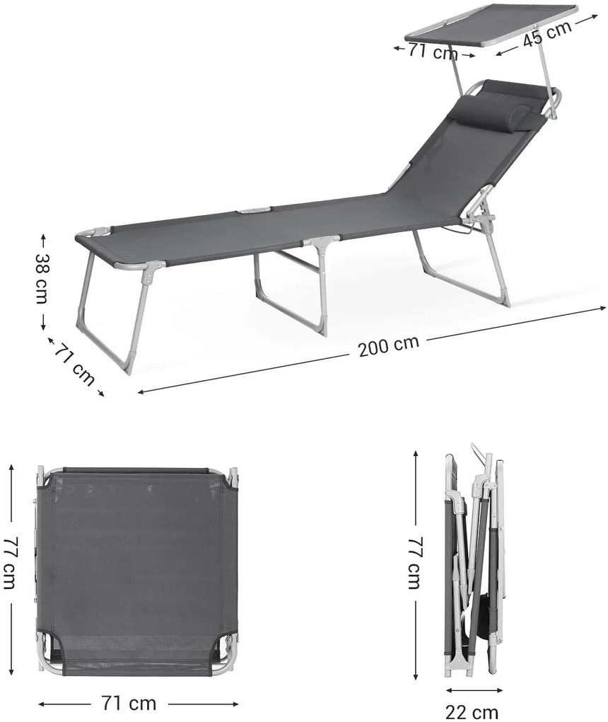 SONGMICS Záhradné lehátko šedé 71 x 200 cm nosnosť 150kg