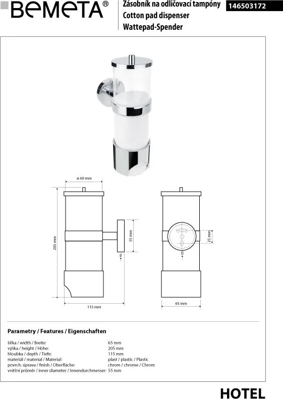 Bemeta Design OMEGA: Zásobník kozmetických tampónov - 146503172