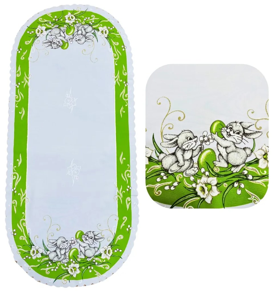 Veľkonočný obrus Zajačiky zelený 50x110cm TiaHome