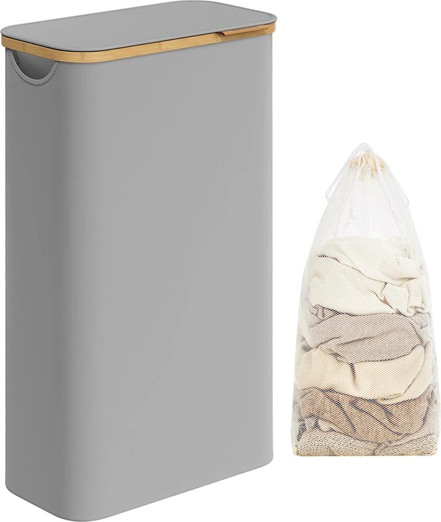 Kôš na prádlo s viečkom, úzky kontajner na prádlo 65 L, 42 x 22,5 x 70,5 cm, holubia šedá