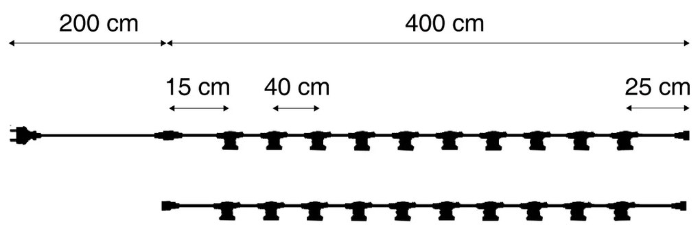 Prepojiteľné čierne reťazové svetlá so zástrčkou 10 m 20 svetiel IP44 - Lubber