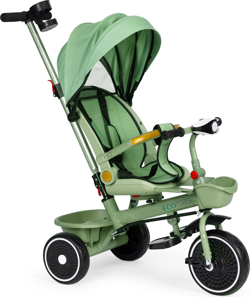 ECOTOYS multifunkčná detská trojkolka 6 mesiacov–6 rokov, otočné sedadlo 360°, zelená