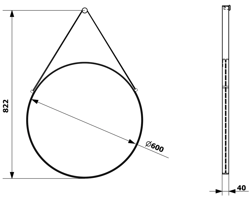 Sapho Sapho, ORBITER zrkadlo guľaté s popruhom, ø 60cm, zlatá matná, ORT060G