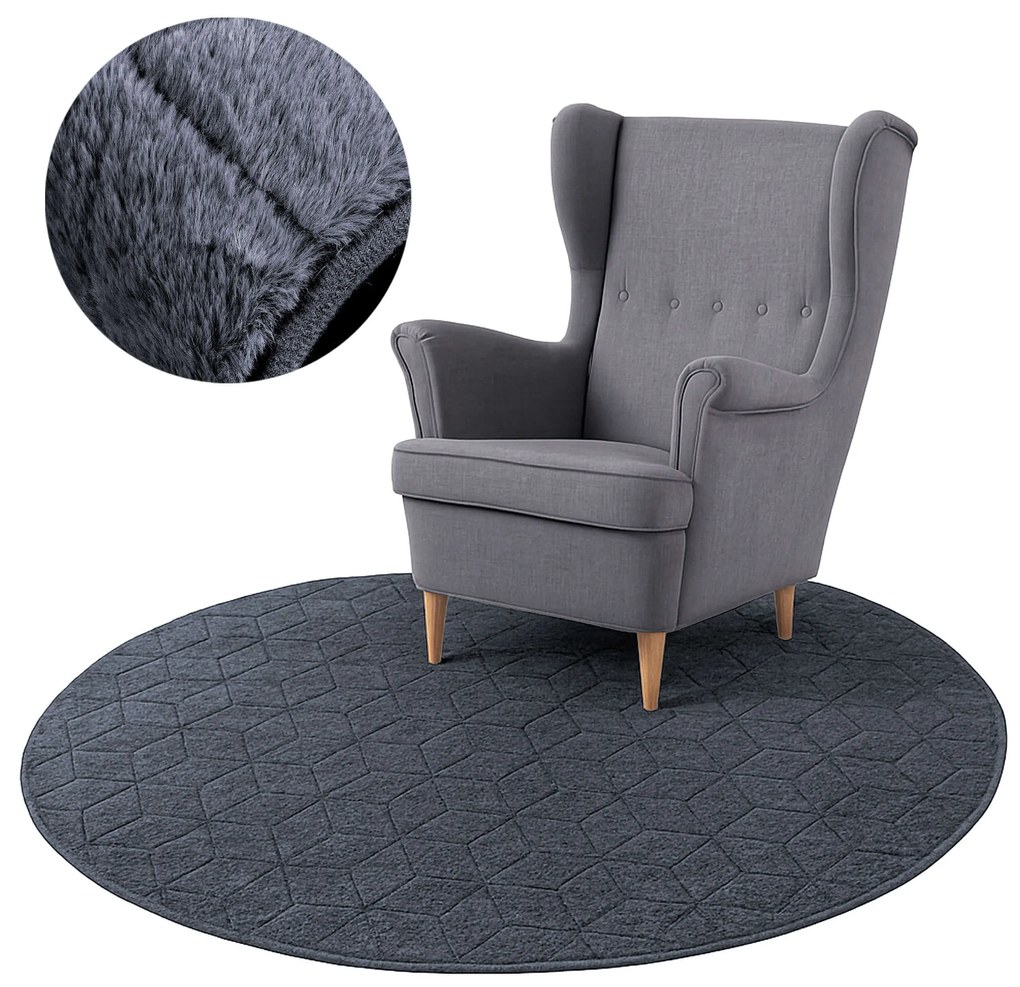 TZ Tmavosivý okrúhly koberec 3D Rabbit Rozmer: 150