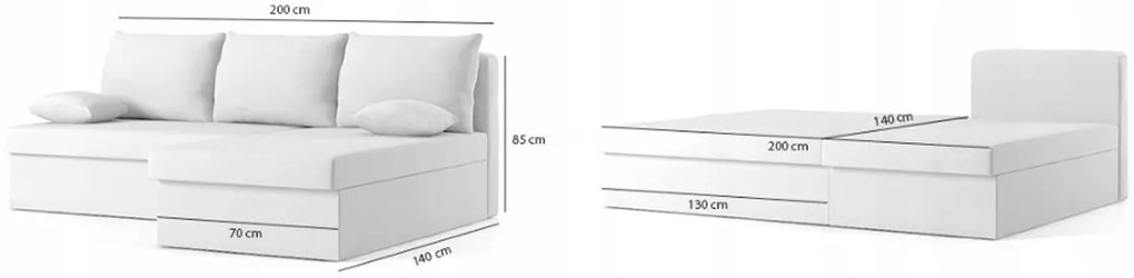 Rohová rozkladacia sedačka DELI sivo bielej farby 200 x 140 cm
