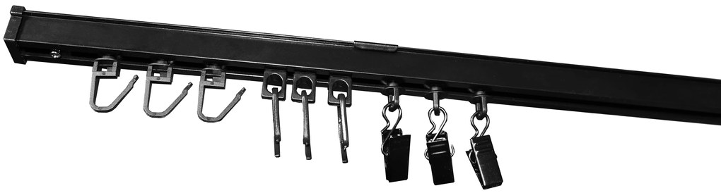 Dekorstudio Stropná hliníková koľajnica SMART čierna - jednoradová Dĺžka: 180cm, Typ príslušenstva: Bežce so štipcami