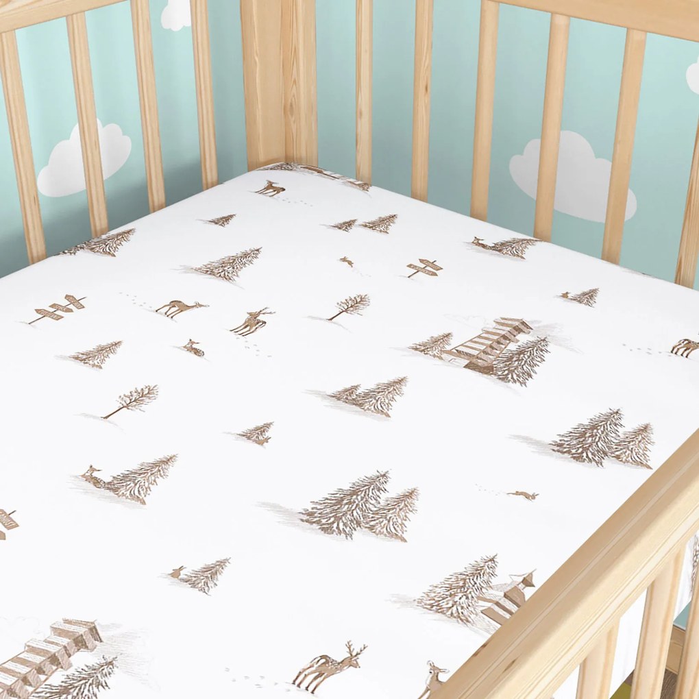 Goldea vianočná bavlnená napínacia plachta do detskej postieľky - beskydy 60 x 120 cm