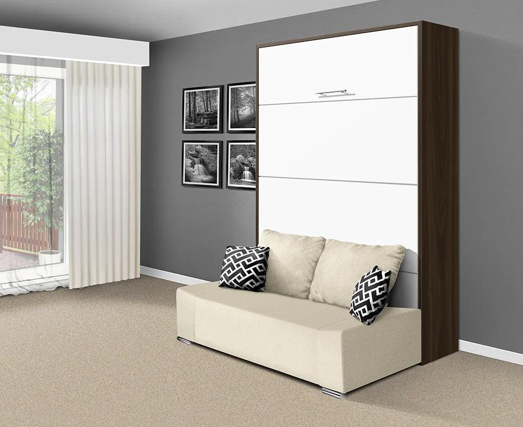 Nabytekmorava Sklápacia posteľ s pohovkou VS 21058P 200x180 farba pohovky: Hnedá, Typ farebného prevedenia: Orech lyon / dvere biele