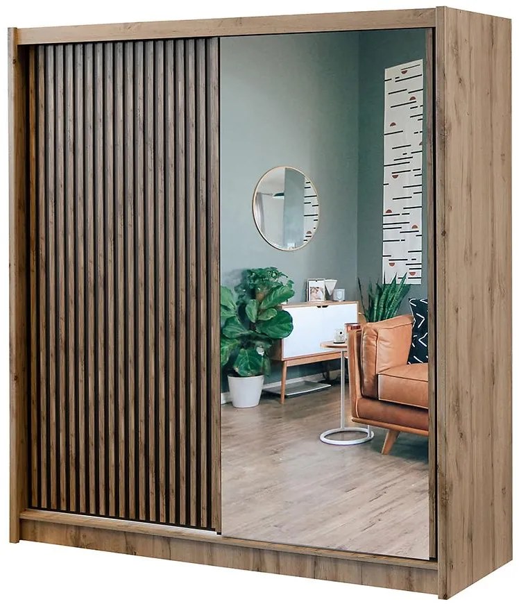 Skriňa London 203 dub wotan/čierna zrkadlo