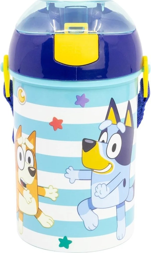 Plastová fľaša na pitie so slamkou, viečkom a popruhom Bluey - BPA Free - 450 ml